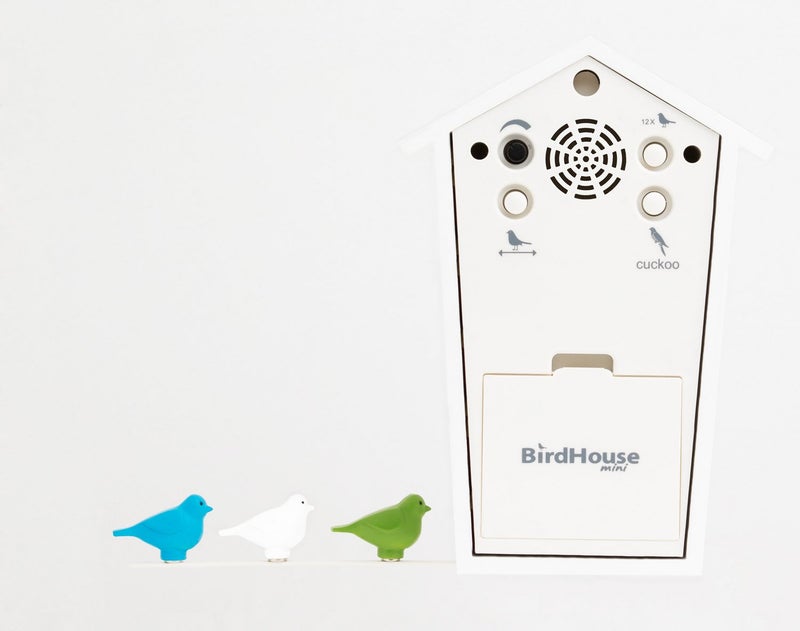 KOOKOO Birdhouse Mini White, Tiny Modern Cuckoo Clock with 12 Natural Bird Songs or Cuckoo Call - Image 2